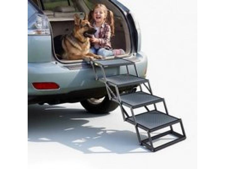VEVOR Hundetreppe Auto Klappbar 4-Stufig, Extra Breite Hunderampe für Große Hunde mit Rutschfester Oberfläche, Tragbare Einstiegshilfe für Auto, SUV, LKW, Hochbett, Sofa, Tragkraft bis 180 kg