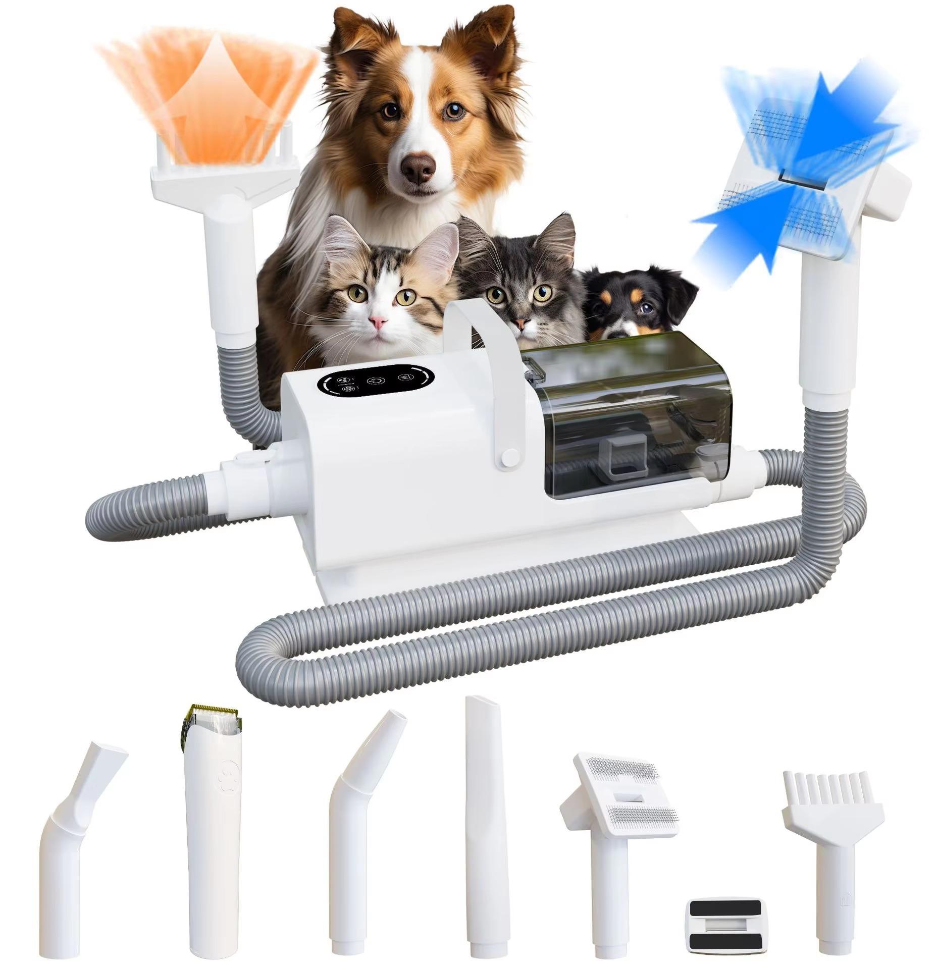 Hunde- und Katzenpflege-Set - All-in-One-Trimmer mit Staubsauger und Trockner - Heiß-/Kaltluft - 3 Stufen - Unter 1000 W - 220-240 V EU-Stecker - Weiß