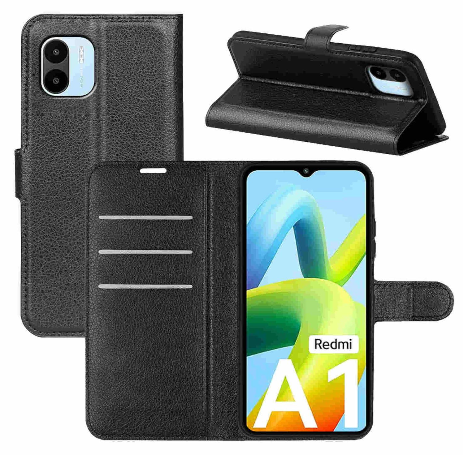Wigento Premium Wallet Case voor Xiaomi Redmi A2 / A1 - Zwart - Kunstleer