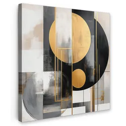 LEINWANDBILD Abstrakt - Gold - Silber - Formen - Ästhetisch - Modern Deko Groß 90x90 cm