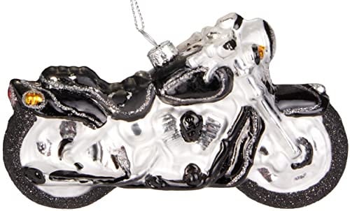 BRUBAKER Motorfiets Zwart Zilver - Handbeschilderde Glazen Kerstbal - Decoratieve Kersthanger - 12,8 cm