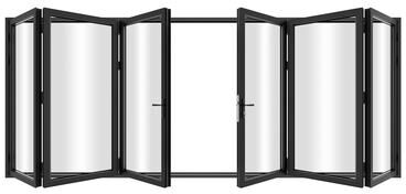 "KaMic 192""×80"" 6 Panels Aluminum Folding Door In Black,Folded Out From Dual Open Model #:FD6PBK19280-DO"