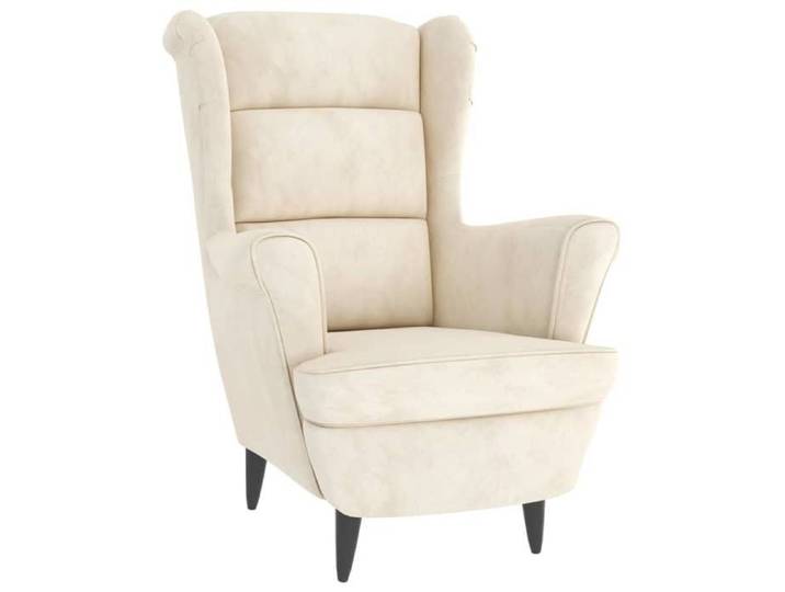 Fauteuil à oreilles avec tabouret - - Crème - Velours - 78x90x96 5 cm - Tabouret inclus