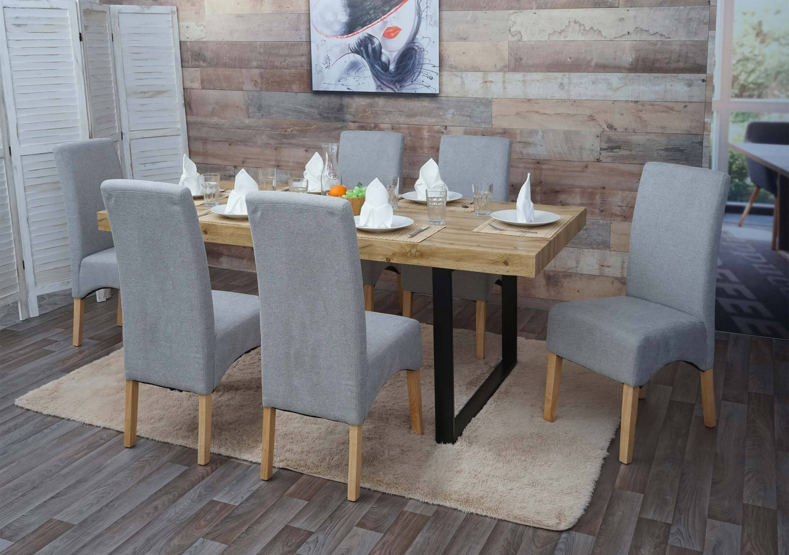 Mendler Set van 6 eetkamerstoelen Latina, lichtgrijs, stof/textiel