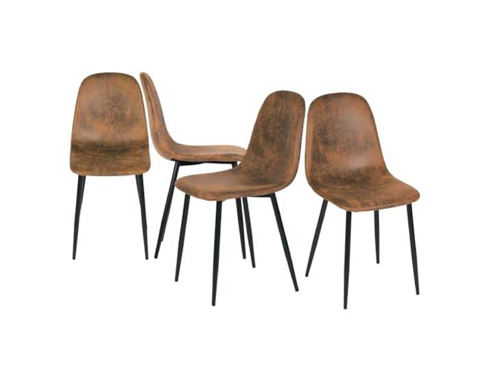 FurnitureR FR Charlton BRAUN A Beistellstühle für Wohnzimmer 4er Set Mid-Century Wildleder Gepolsterte Küche Esszimmerstühle mit schwarzen Metallbeinen, Metall, 40x38x86CM