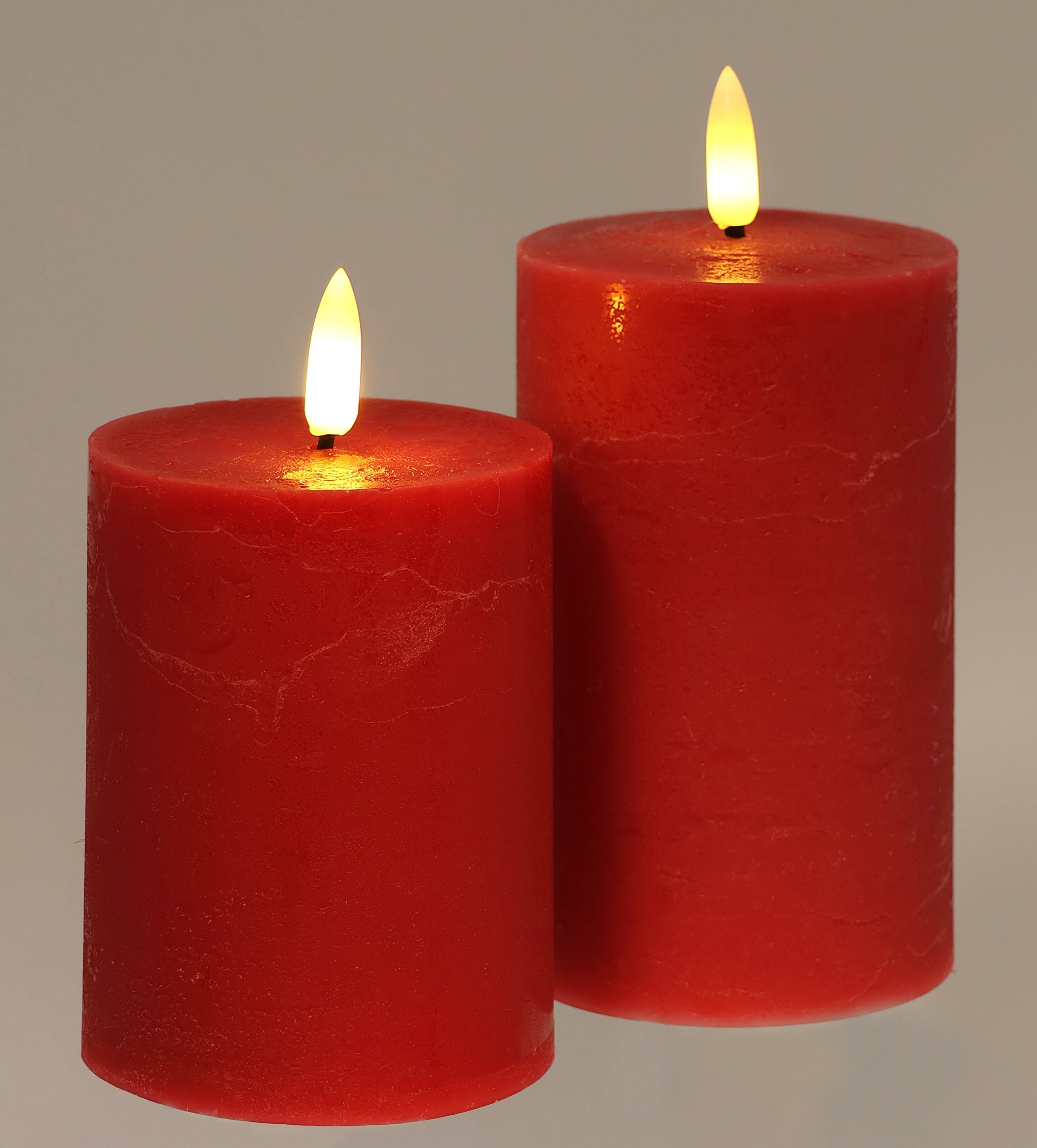 LED-Kerze I.GE.A. "LED Echtwachskerze 2er Set", rot, B:8cm H:12,5cm Ø:8cm, Wachs, Kerzen, LED-Kerze, Mit Timer Flackernd Stumpenkerze Adventskerzen Adventskranz