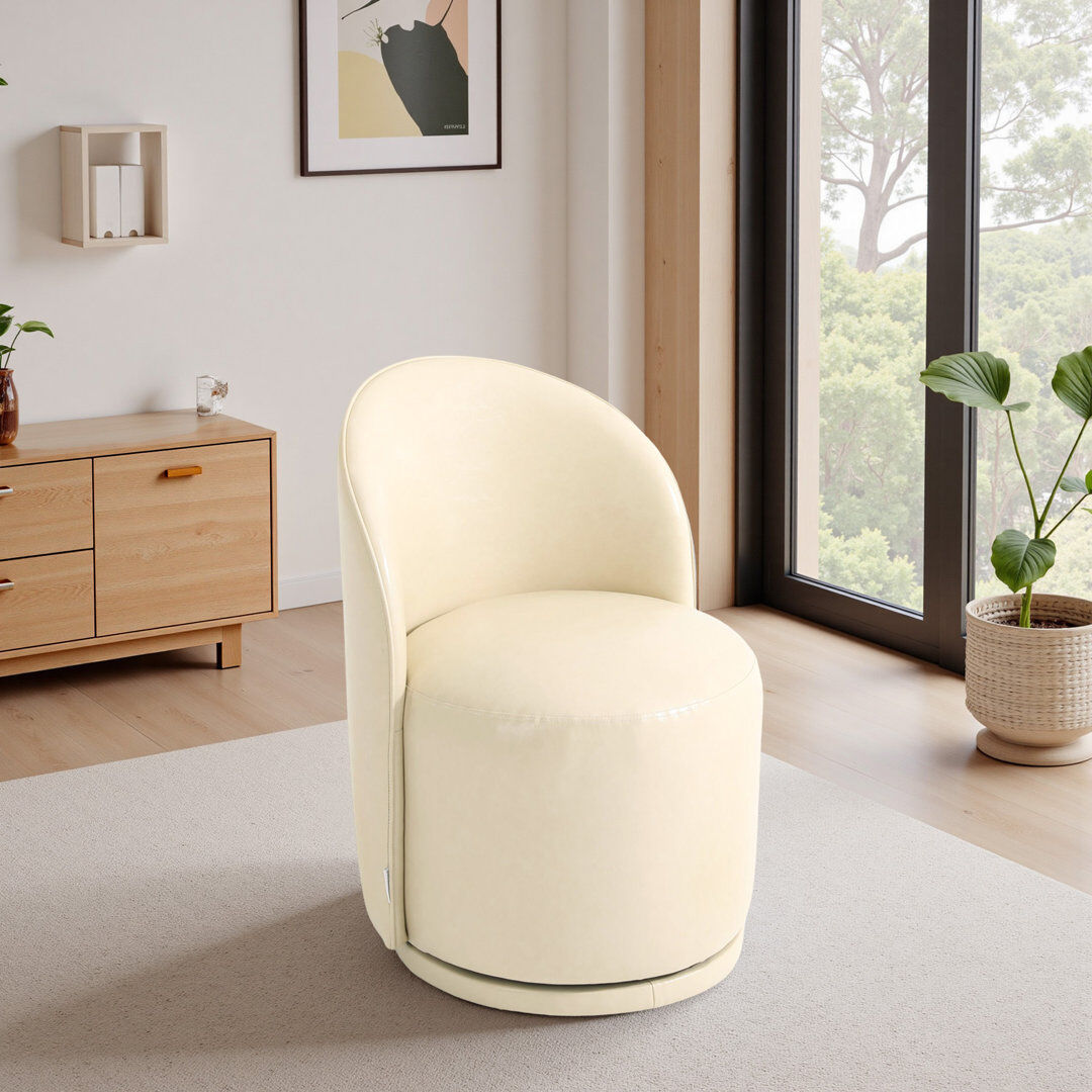 Blue Elephant Faux Leather and Leather Swivel Barrel Chair Cream 77.85cm H X 59.82cm W X 59.82cm D