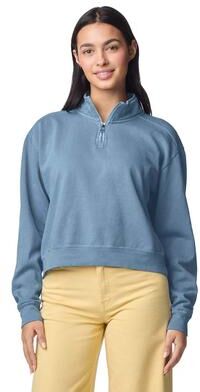 Comfort Colors CC1580L Women's Womens Mid Length 1/4 Zip T-Shirt in Blue Jean size Medium   Cotton