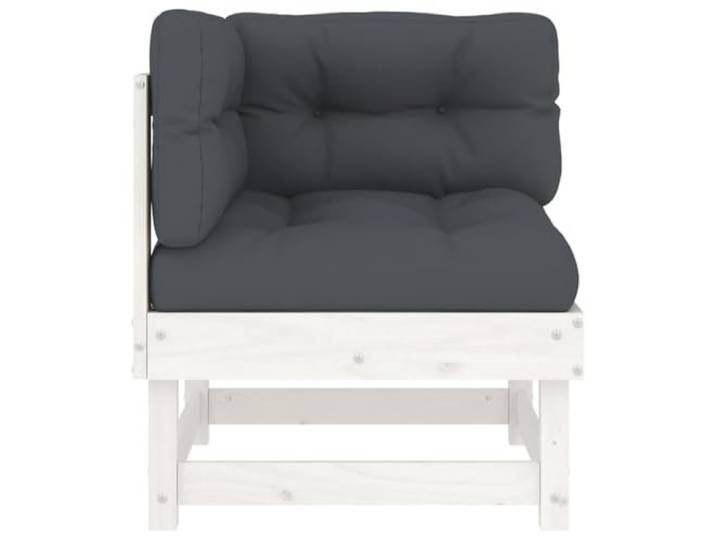 KTHLBRH Ecksofa aus Kiefernholz, weiß, 61 x 61 x 62 cm Mit anthrazitem Kissen, Oxford-Stoff, modulares Design, für Terrasse