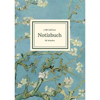 Notizbuch schön gestaltet mit Leseband - A5 Hardcover blanko - 100 Seiten 90g/m² - Motiv 'Blühende Mandelbaumzweige'; van Gogh - Papier, Gebundene