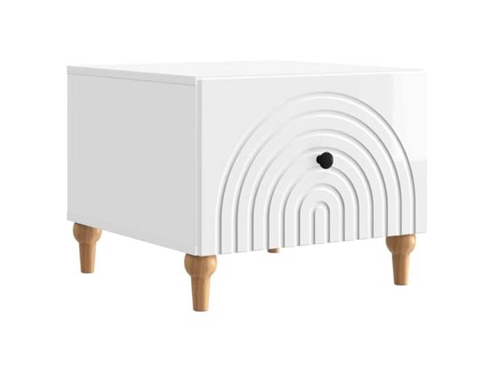 Couchtisch mit Schublade Weiß Hochglanz 49x50x40cm Rechteckige Arbeitsplatte, Holzwerkstoffe,konische Beine,Griff,Fächer,Leicht zu reinigen,Wohnzimmer
