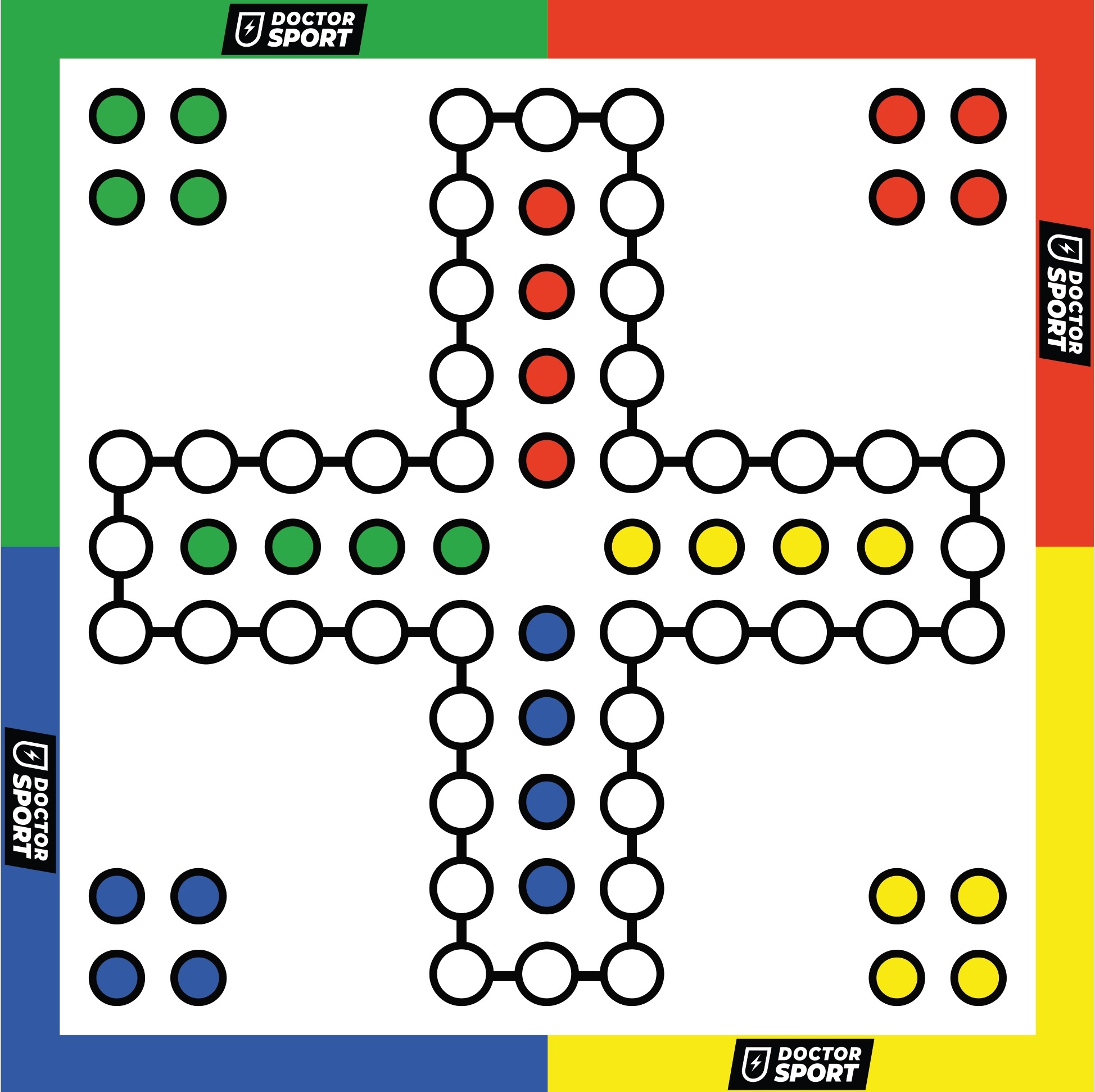 Ludo XXL - Mensch 400 x 400 cm - PVC-Segel mit Würfel und Figuren - 4 Personen