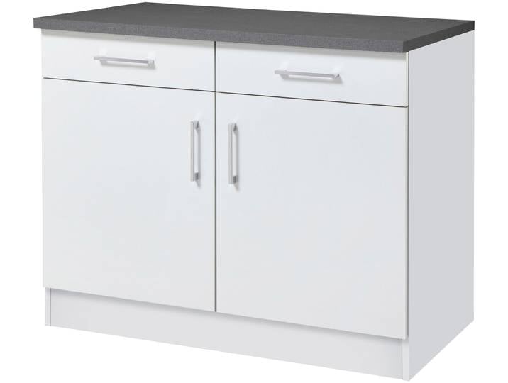 Unterschrank Kochstation, Holzwerkstoff, Weiß, 100×60×85 cm, 2 Schubladen, Modern, KS-Paris
