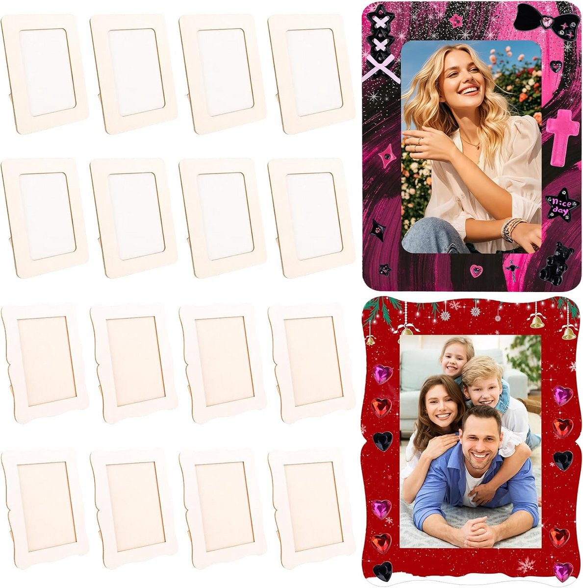 Set van 18 onbewerkte houten fotolijsten voor knutselen en schilderen, staand model