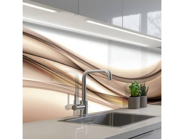 KitchenYeah© Küchenrückwand Selbstklebend Küchenspritzschutz Rückwand 60x500 cm - Wandschutz Ohne Bohren Spritzschutz Wand Wandverkleidung Wellen - Taupe - Abstrakt