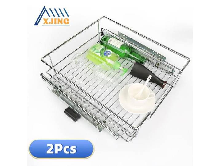 XJING- Lot de 2 PANIER TIROIR - PANIER COULISSANT- PANIER TIROIR 34*14*41cm- Treillis métallique en acier chromé