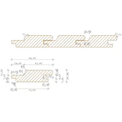 Nordische Fichte/Tanne Rhombusprofil, 27x96 mm, mikrogeriffelt, 1-fach vorvergraut, schwarze Feder