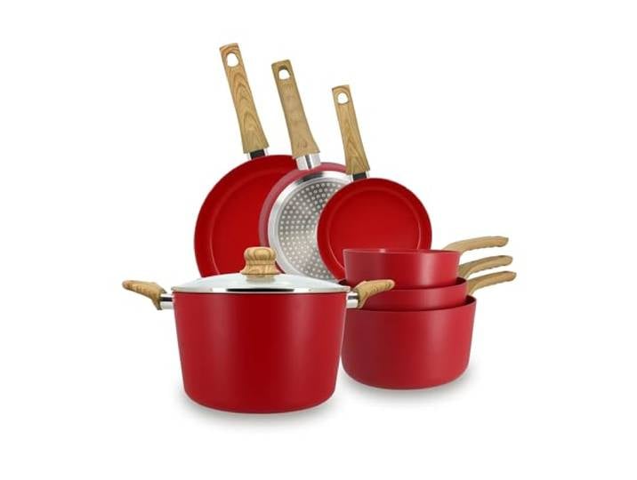 Menastyl Set 7 Pièces Magenta Casserole Poêle Faitout en aluminium
