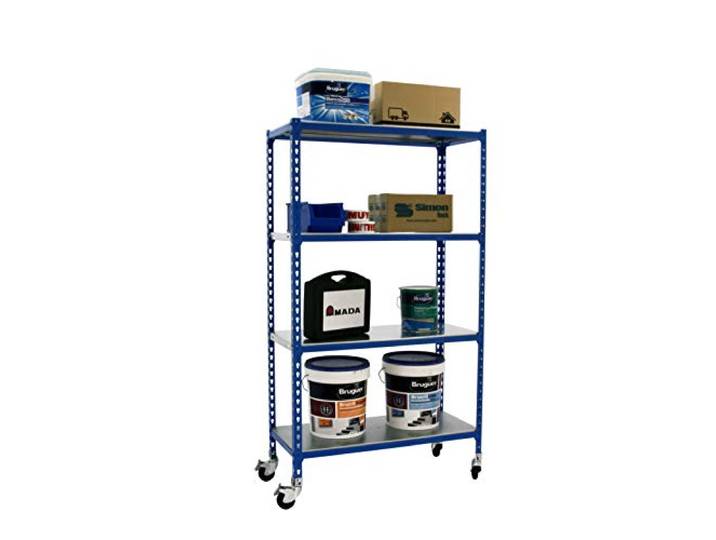 Simonrack Schwerlastregal, Lagerregal, 150x100x40 cm, Metallregal, Kellerregal, Biegestelle 75 kg, 4 Fachböden, Blau/Verzinkt - Simonclick