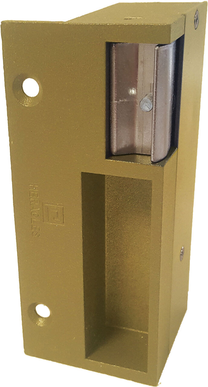 Gâche 2 temps or droite120 mm 12 / 24 V AC / DC + VARIS HERACLES PCA-1037D-OR