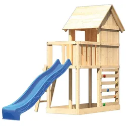 Akubi Stelzenhaus Frieda mit Wellenrutsche und Kletterwand blau