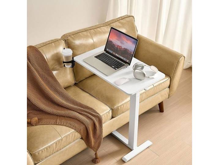 Confort de travail table de lit mobile réglable en hauteur avec roulettes cachées et porte-gobelet pour ordinateur portable