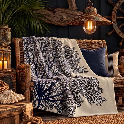 In2Green Coastal Reef Knit Throw Blue