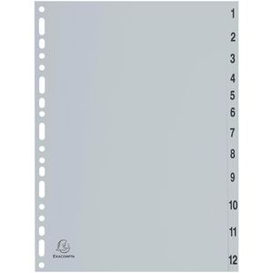 Exacompta Register 1912E, A4, 1-12, Recycling-Kunststoff, 12-teilig, grau