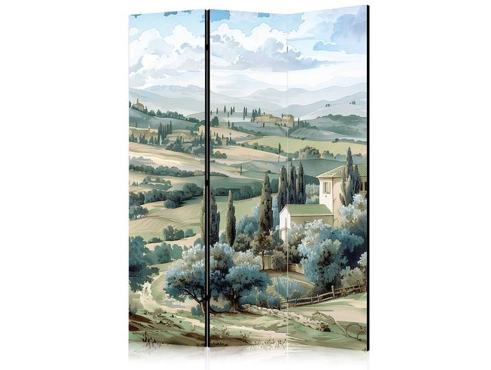 Muralo Paravent Einseitig Bedruckter 3-tlg 135x172 cm Toskanische Landschaft mit Zypressen, Mehrfarbig, Holz, Baum/Pflanze/Natur, Rechteckig, 135x172x3 cm, Wohnzimmer, Raumteiler, Paravents