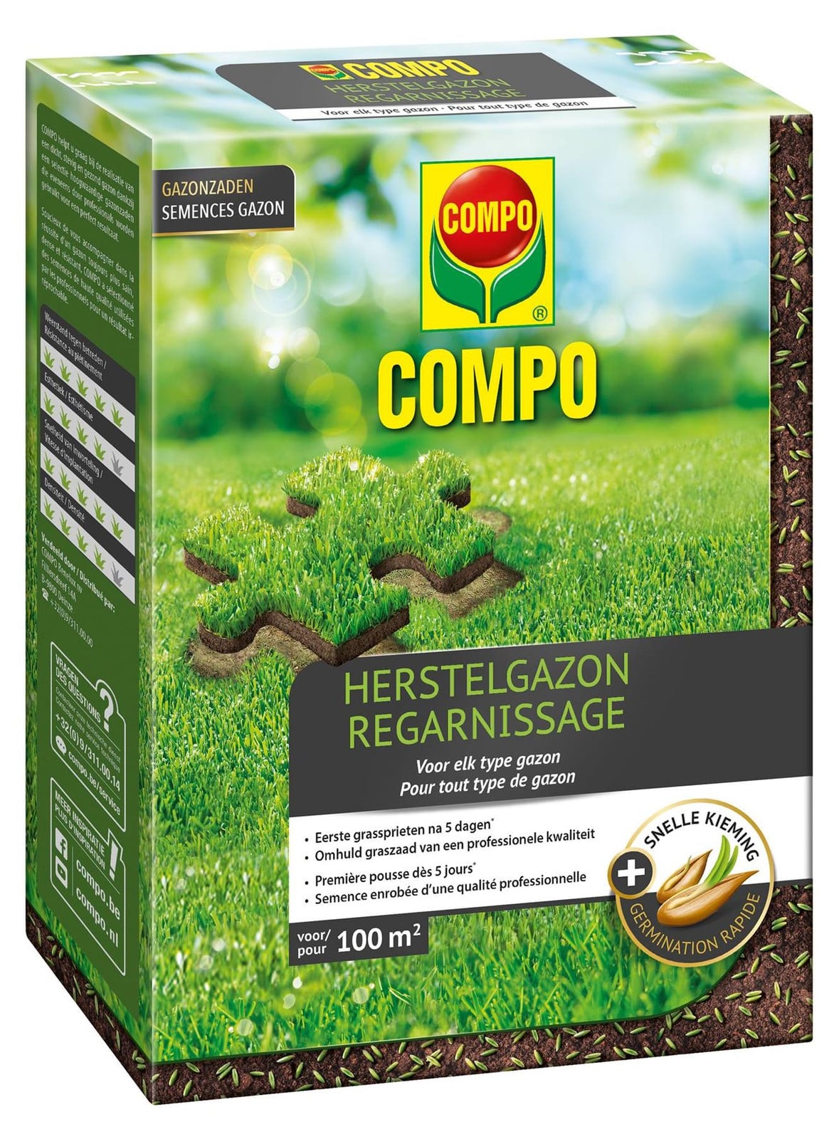 COMPO Herstelgazon graszaad voor kale plekken en doorzaai, 2 kg (100 m²)