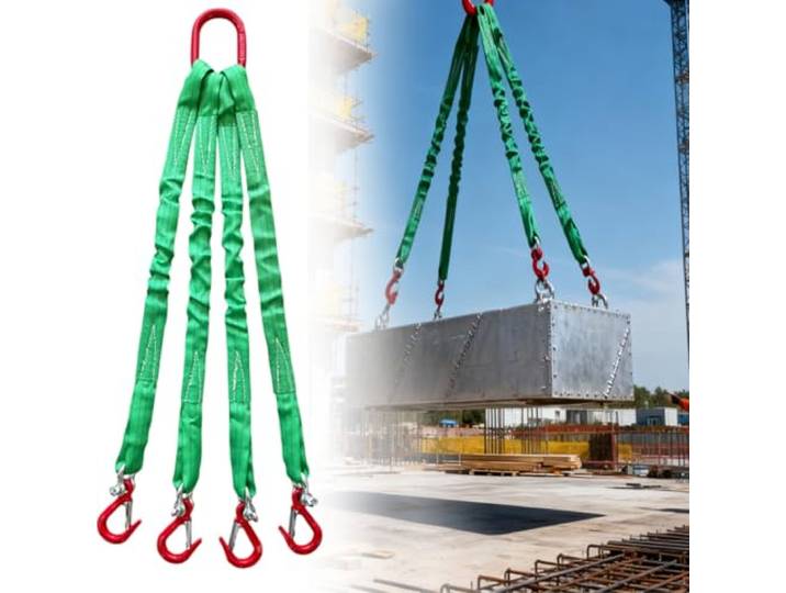 Hochleistungs-4-Strang-Hebegurt, Hebebänder mit Haken, Polyester-Anschlaggurt, Hebeband aus legiertem Stahl, 11023 lbs/5 t, für Motoren, Kräne, Hebezeuge, LKW (Grün)(2m)