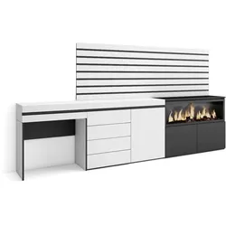 SKRAUT HOME Kommode, Frisiertisch, Schminktisch, Ablage, 284x35x145 cm, Mit Schublade, XXL-Elektrokamin, Kommode, Zierblenden, Weiß _ 453_64