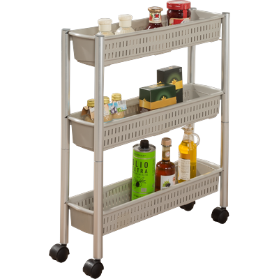 Rollwagen RUCO, beige (alu, beige, grau), B:18cm H:62cm T:51,5cm, Aluminium, Rollwagen, Rollwagen, für die Nische, mt drei geräumigen Körben, Aluminium/Kunststoff