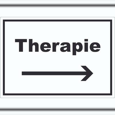 HB-Druck Therapie Aufkleber mit Text und Richtungspfeil rechts Raum Behandlung waagerecht A1 (594x841mm)