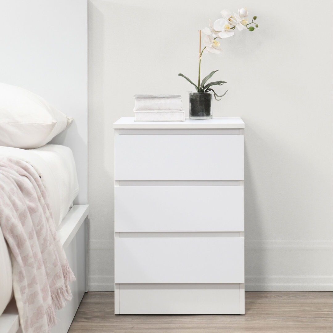 17 Stories Marqita 3 Drawer Bedside Table White 60cm H X 40cm W X 40cm D