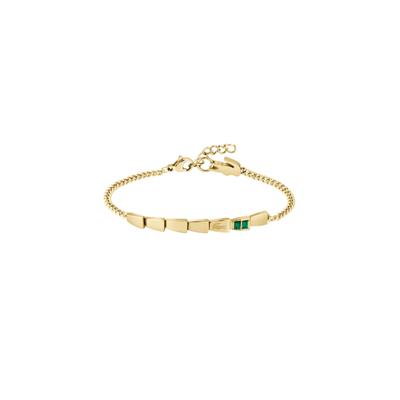 Armkette LACOSTE "CROCODELLE", gold (gelbgoldfarben, grün, grün), Armbänder, Damen, 19cm, Edelstahl, Armkette, mit Glasstein