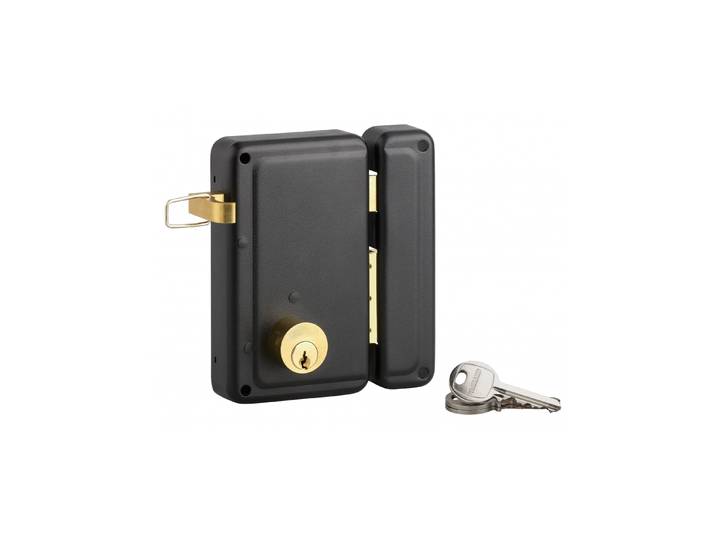 Serrure Verticale En Applique Double Entrée À Tirage Pour Porte D'Entrée\, Droit\, 76x130mm\, Axe 45mm\, Noir\, 3 Clés - Thirard