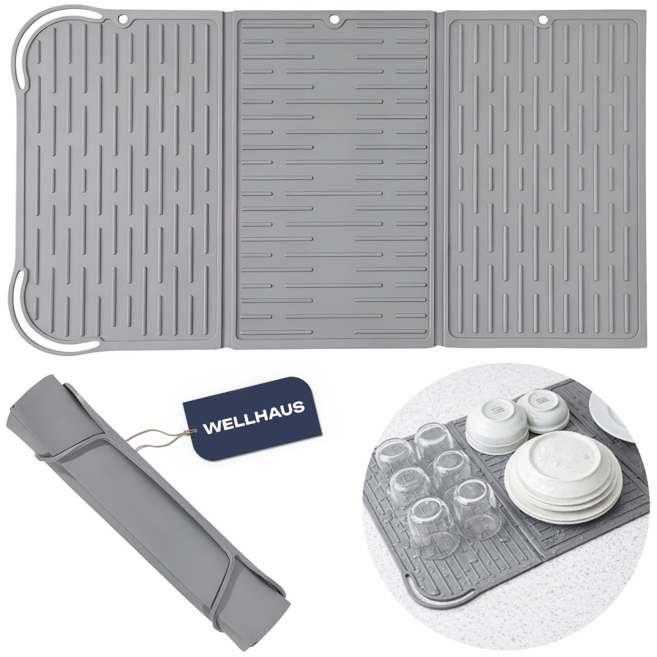 WELLHAUS siliconen afdruipmat, opvouwbaar, grijs, 60 x 33 cm, BPA-vrij