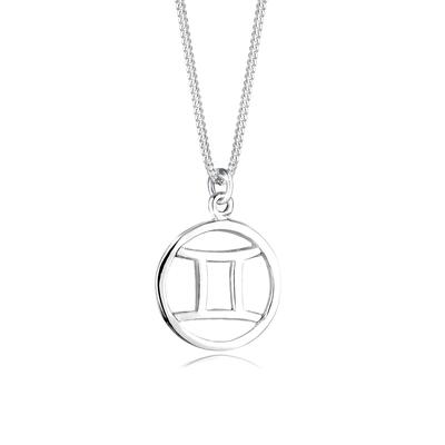 Silberkette ELLI "Halskette Zwilling Sternezeichen 925 Sterling Silber" Gr. 45, silber, Halsketten, Damen, mit Stein, Silber 925 (Sterlingsilber), Silberkette