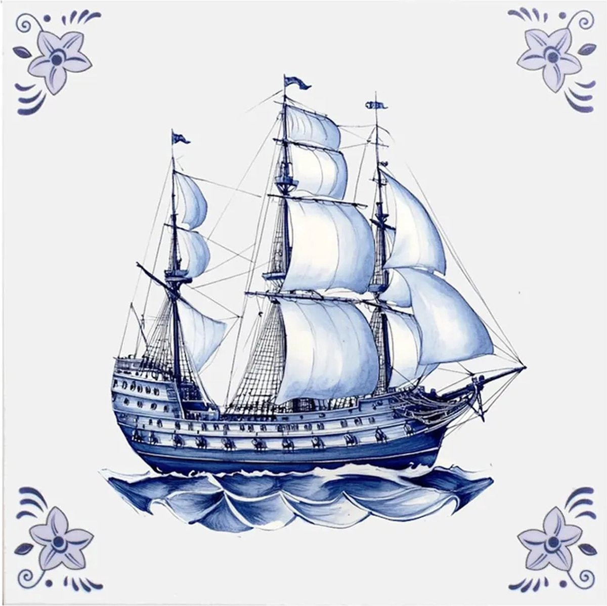 Delfts blauw wandbord met Schip - Decoratieve wanddecoratie