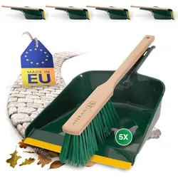 5X Kehrgarnitur Langstiel Outdoor Krallengarnitur 2-TLG Set Kunststoff Grün Gelb Kehrset Kehrschaufel Handfeger (Kehrgarnitur Langstiel , 5)