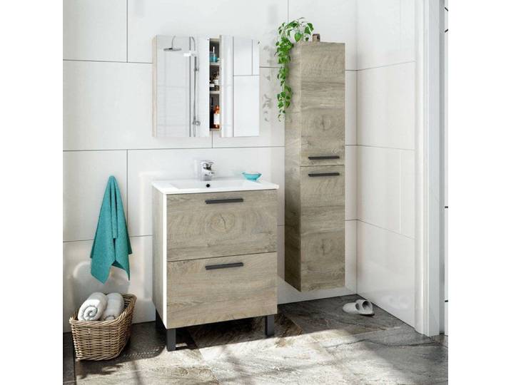 Ensemble de Salle de Bain Somaglia Dmora en Bois Mélaminé Chêne Marron