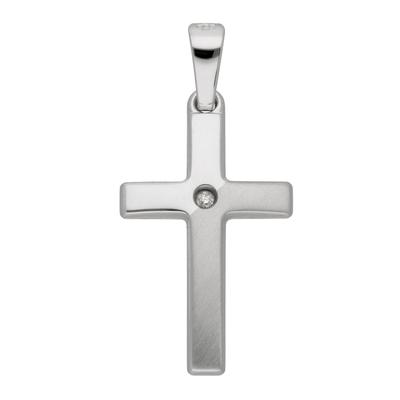 Kettenanhänger ADELIA´S "585 Weißgold Kreuz Anhänger", silber, Schmuckanhänger, Damen, 0,01 VVS = sehr sehr kleine Einschlüsse mit Brillant, Gold, Kettenanhänger, mit Diamant / Brillant Goldschmuck für Damen & Herren