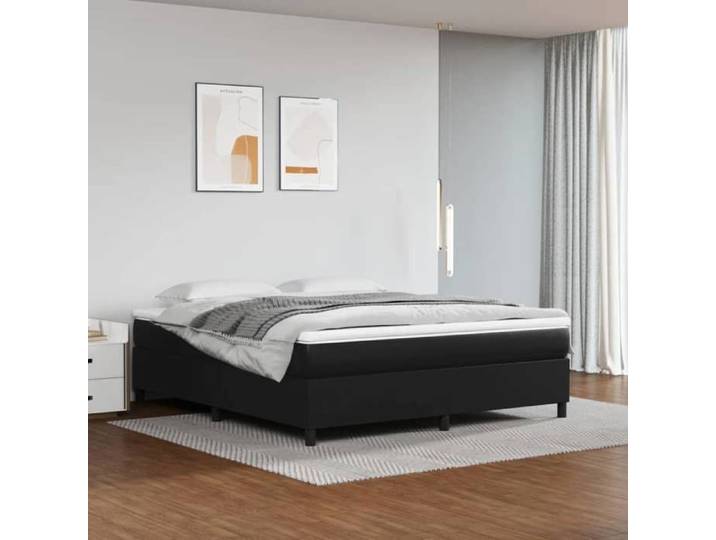 SALE 2026  Stable Structure de lit double Noir - Cadre de lit à ressorts noir 160x200cm similicuir PRO372335754