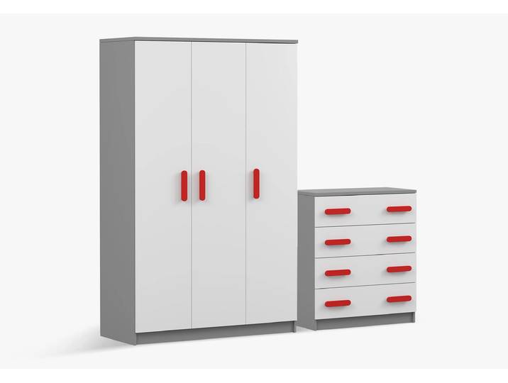 Drehtürenschrank und Kommode 2er-Set JONAS II 19/JONAS II 02 Grau Weiß Rot