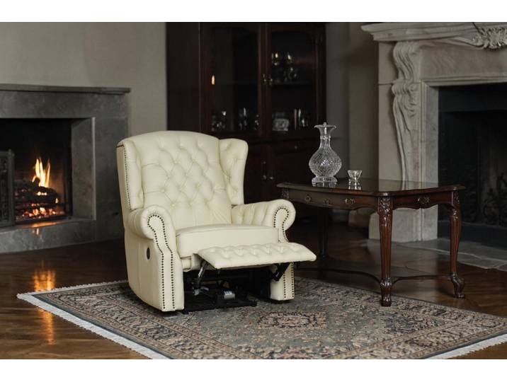 VERKÜRZTE LIEFERZEIT Chesterfield Ohrensessel Stunning Leder Recliner Relaxsessel Motor Beige