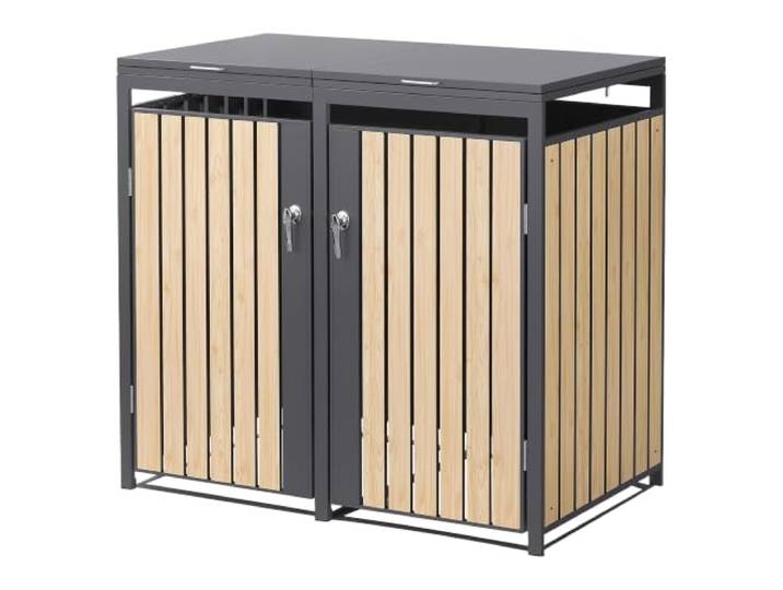 ML-Design Mülltonnenbox 2er 240L, Mülltonnenverkleidung für 2 Mülltonnen, Müllbox wetterfest, Mülltonnenhaus aus Stahl, Müllcontainer mit Deckel, abschließbare Tür, 132x80x120 cm, Anthrazit-Holzoptik