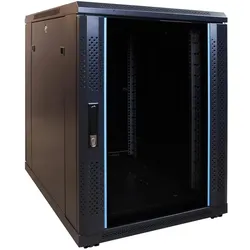 Dsit 15 HE, kleiner Serverschrank, mit Glastür (BxTxH) 600 x 800 x 860mm (15 HE, 19 Zoll Rack), Serverschrank, Schwarz