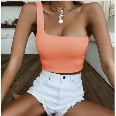 Uplifted Finds One Shoulder Summer Crop Top Sleeveless Tank Vest For Women s orange