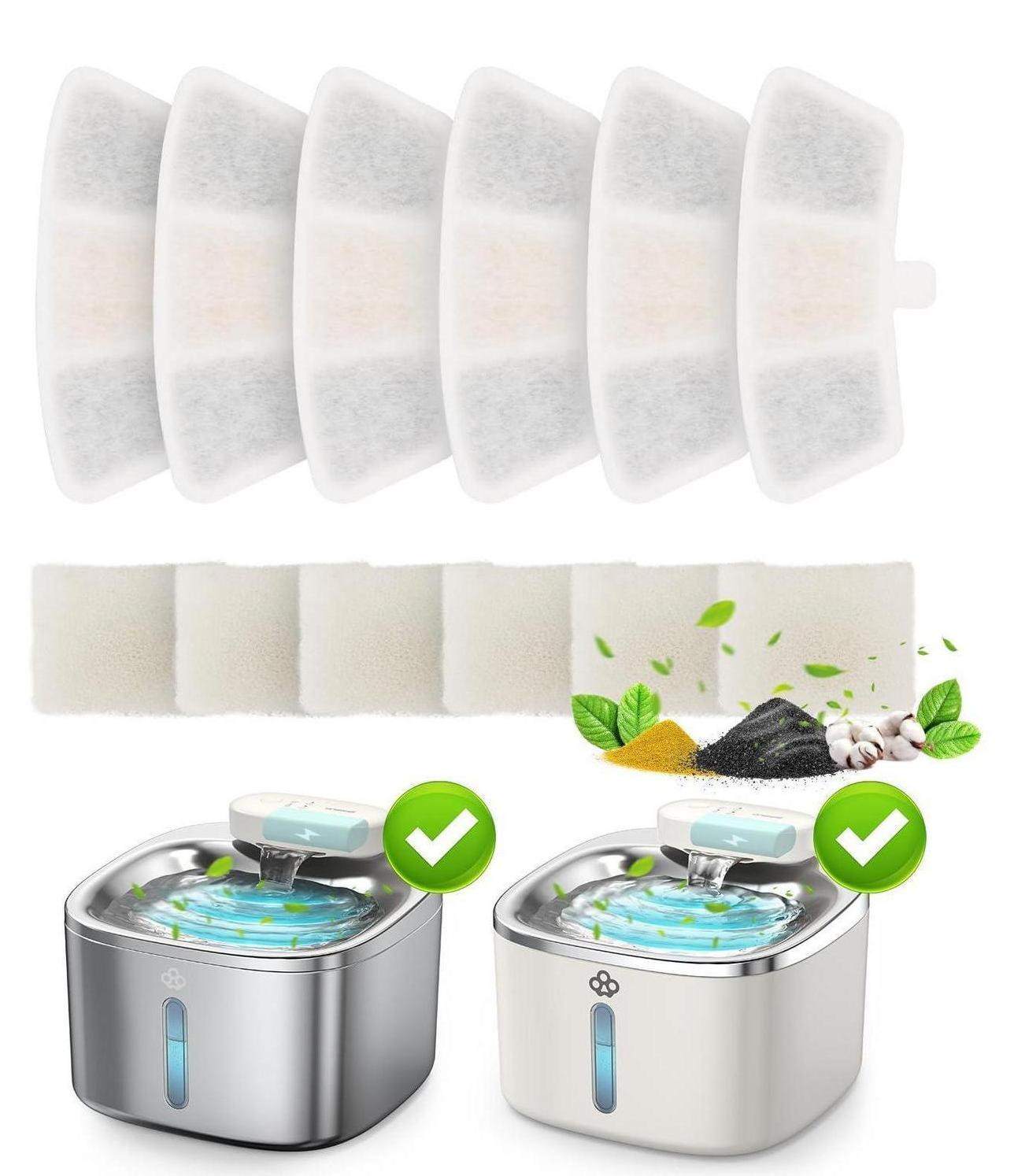 Oneisall 6 stuks vervangingsfilters voor de 3,5 liter roestvrijstalen kattenfontein model PW04